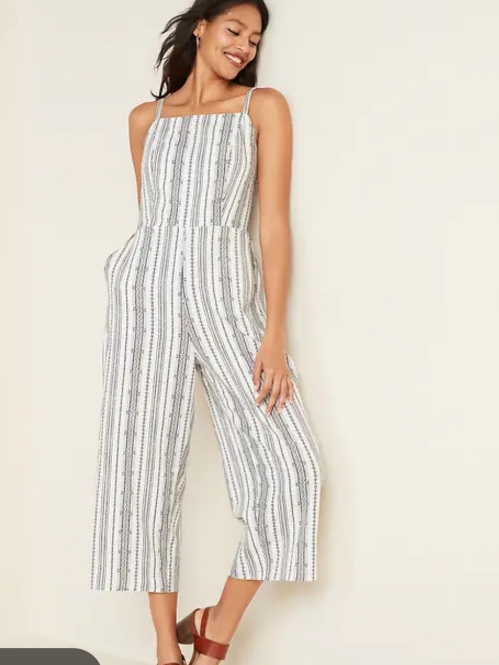 Old Navy linen blend geometric striped cami jumpsuit size small